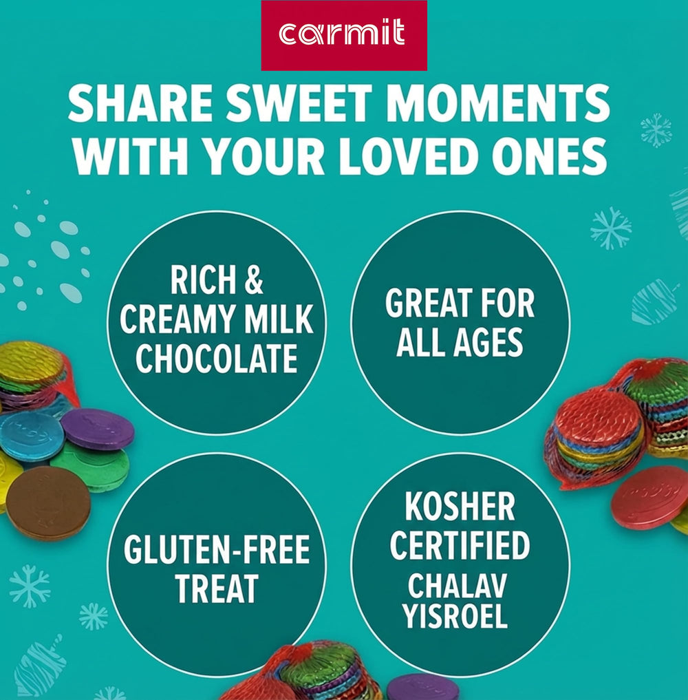 Gluten-free Carmit milk chocolate coins offer a tasty, accessible treat.
