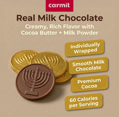 Carmit coins wrapped in gold foil, festive packaging for gifts and celebrations.