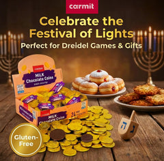 Carmit kosher dairy chocolate coins for sharing during holidays and gatherings.