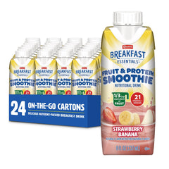 Carnation Breakfast Essentials strawberry-banana smoothie carton for quick, balanced mornings.