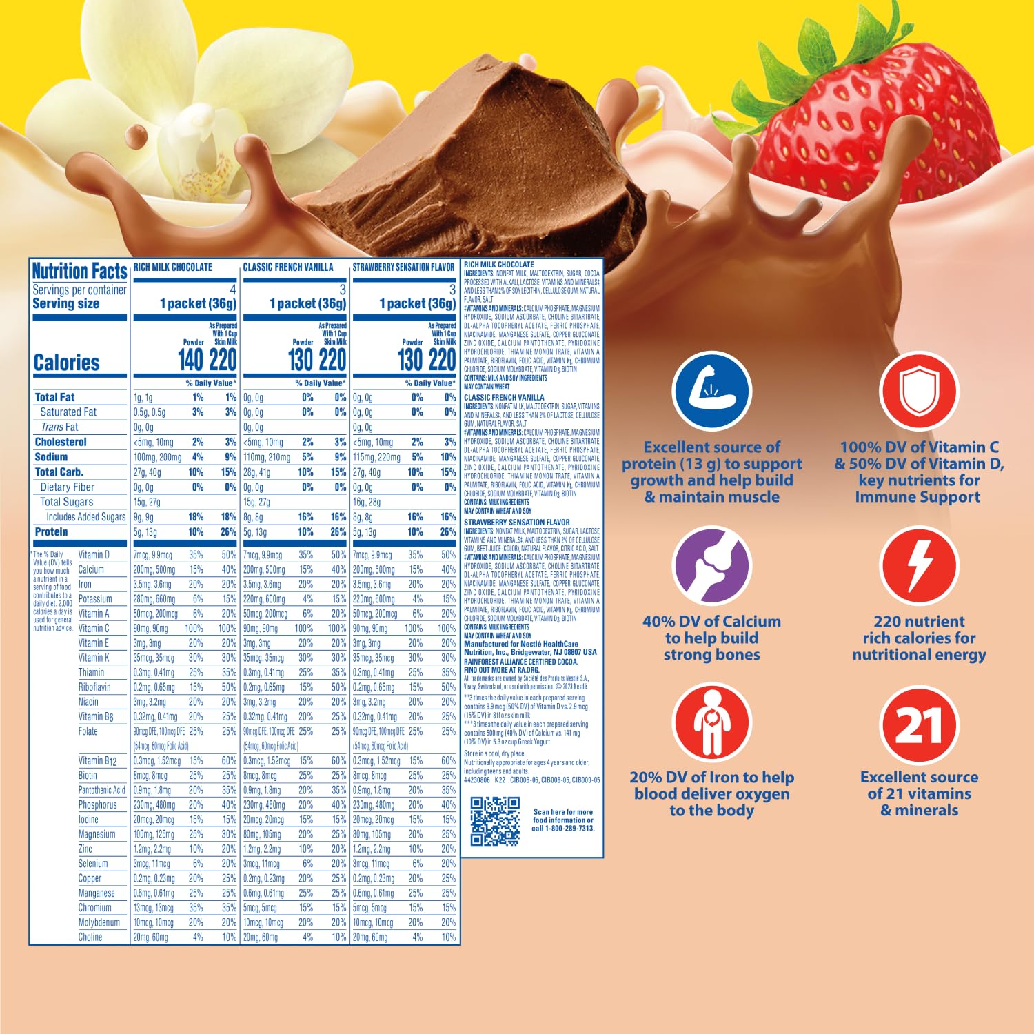 Carnation Breakfast Essentials strawberry sensation packets for flavorful nutrition.