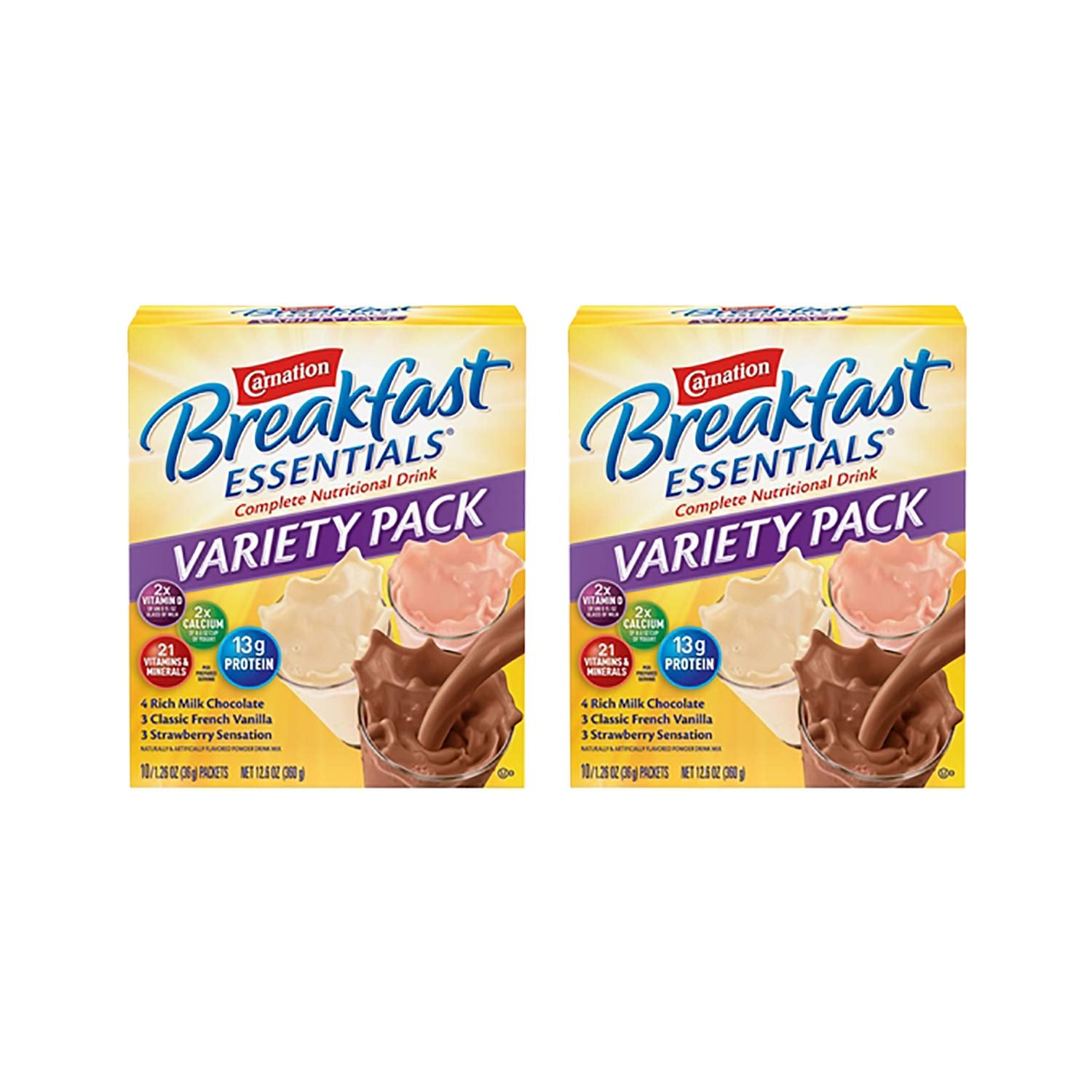 Carnation Breakfast Essentials variety-pack box offers quick, balanced mornings.