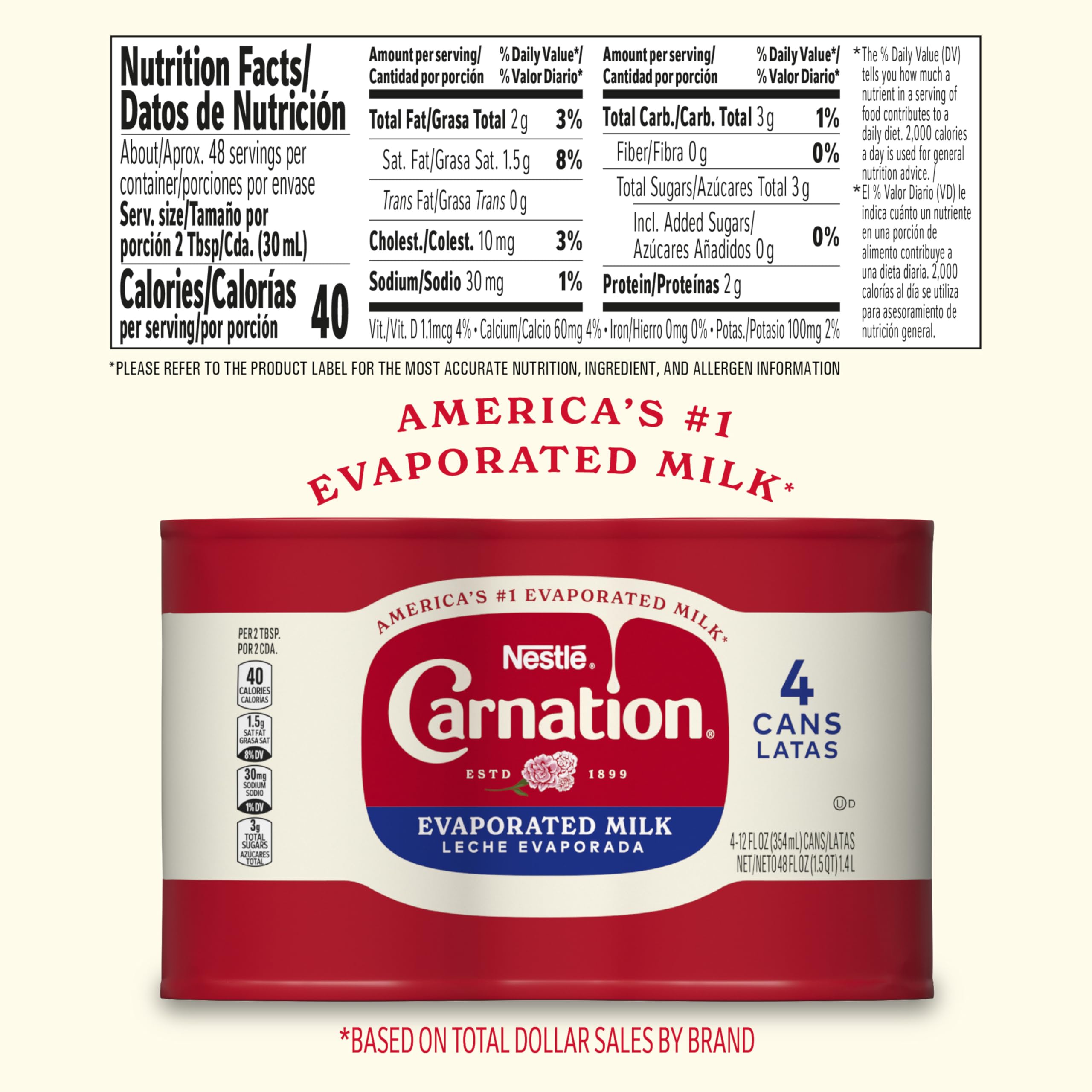 Carnation evaporated milk with added vitamin D enhances flavor and texture.