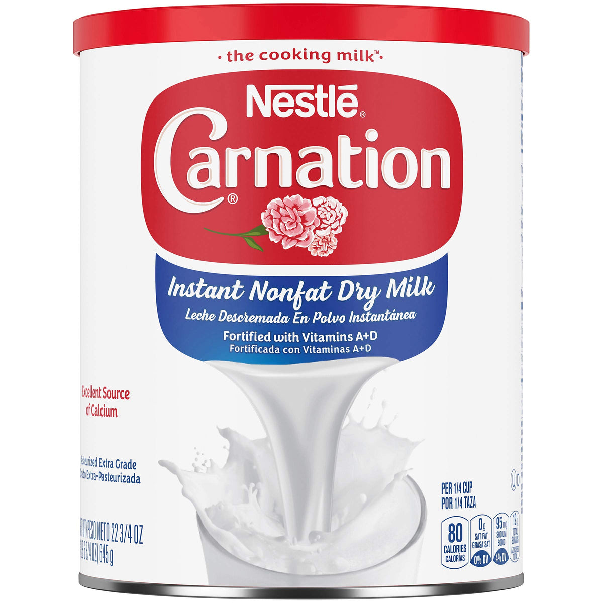 Carnation instant nonfat dry milk can; shelf-stable base for café beverages