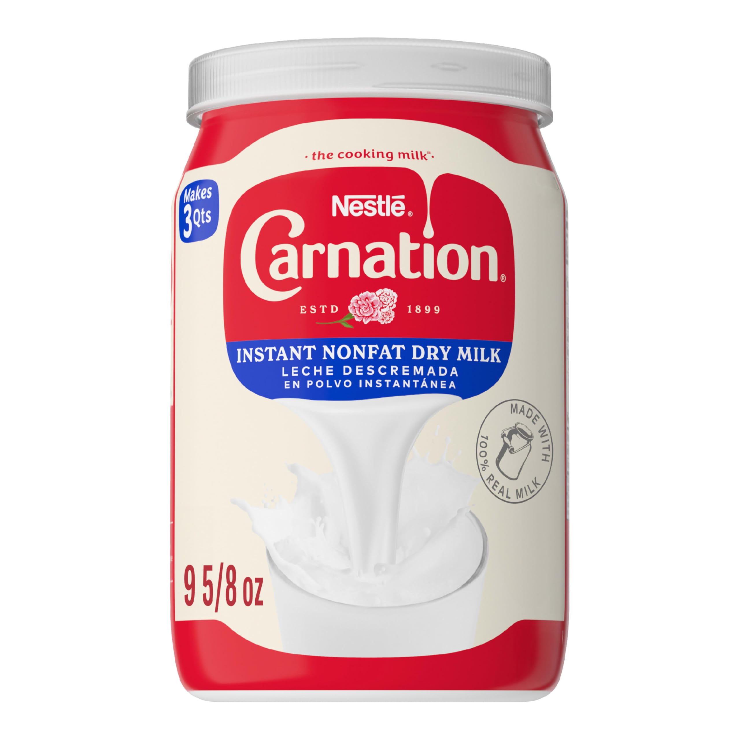 Carnation Instant Nonfat Dry Milk packaging shown for pantry storage and convenience.