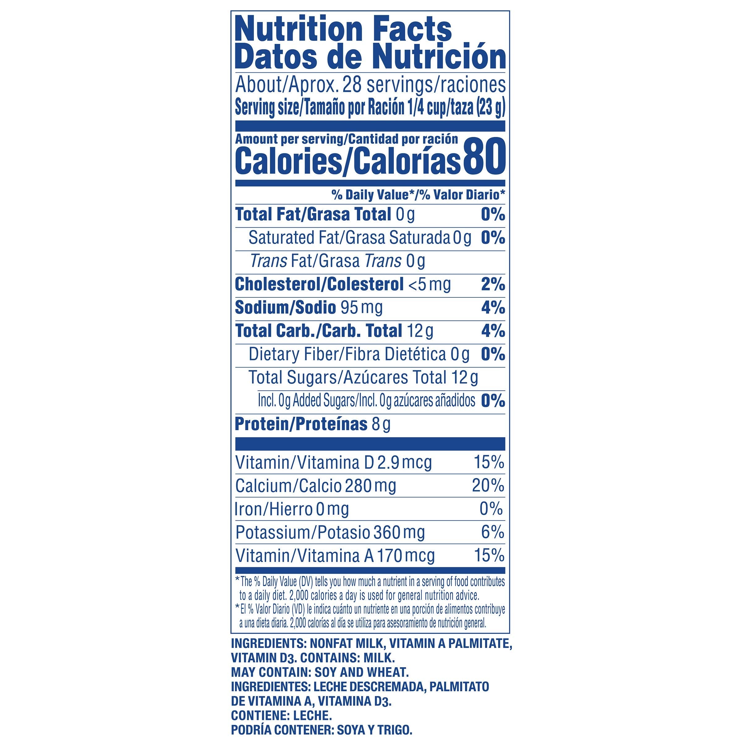 Carnation instant nonfat dry milk powder; unsweetened option for lattes