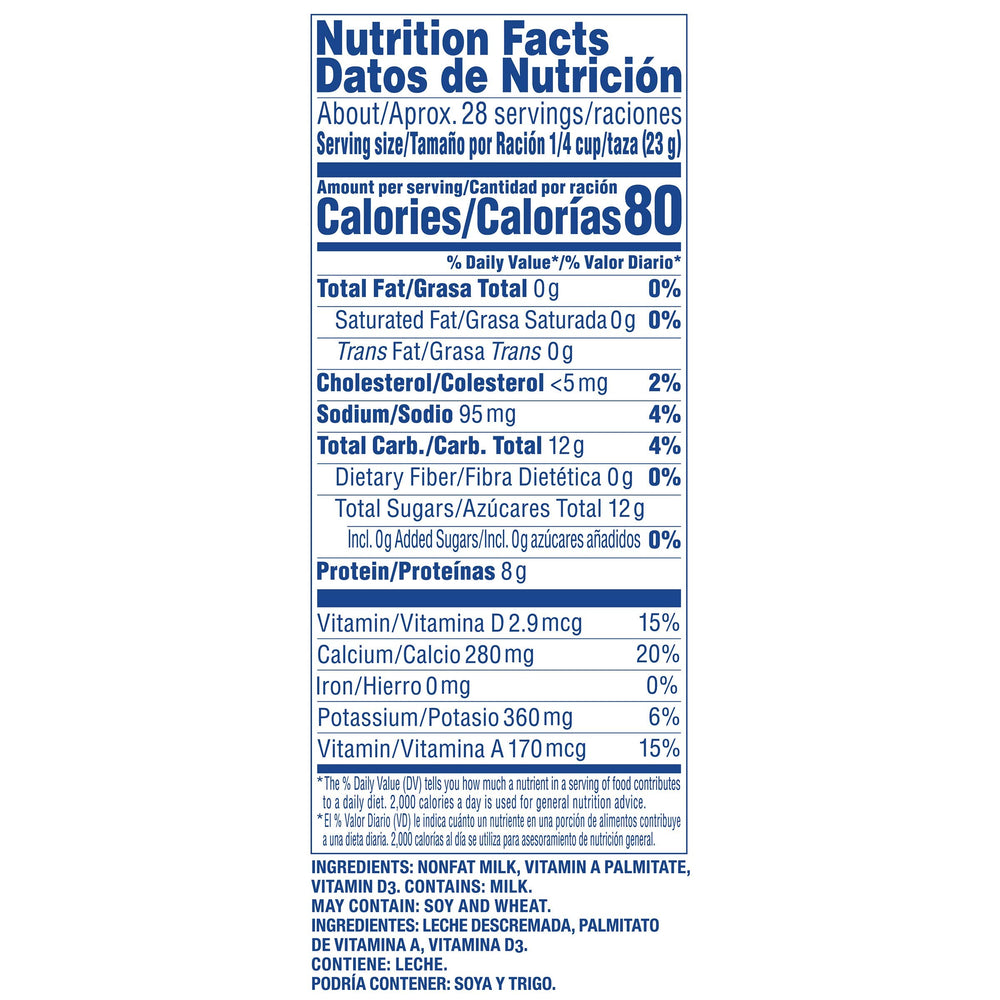 Carnation instant nonfat dry milk powder; unsweetened option for lattes