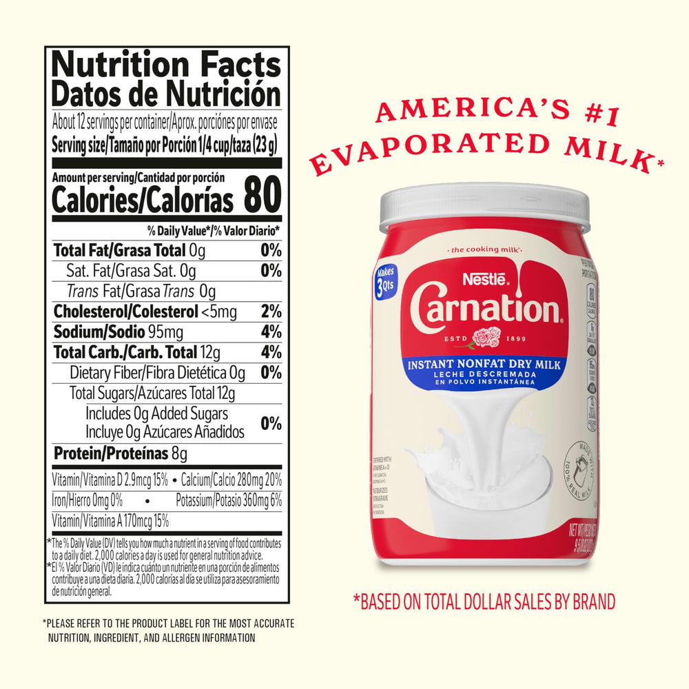 Carnation milk tub with scoop for easy portioning in recipes.