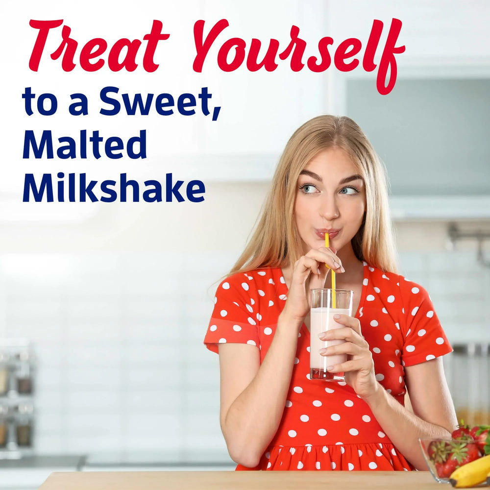 Milk being poured with Carnation Malted Milk Chocolate mix for a malt beverage.