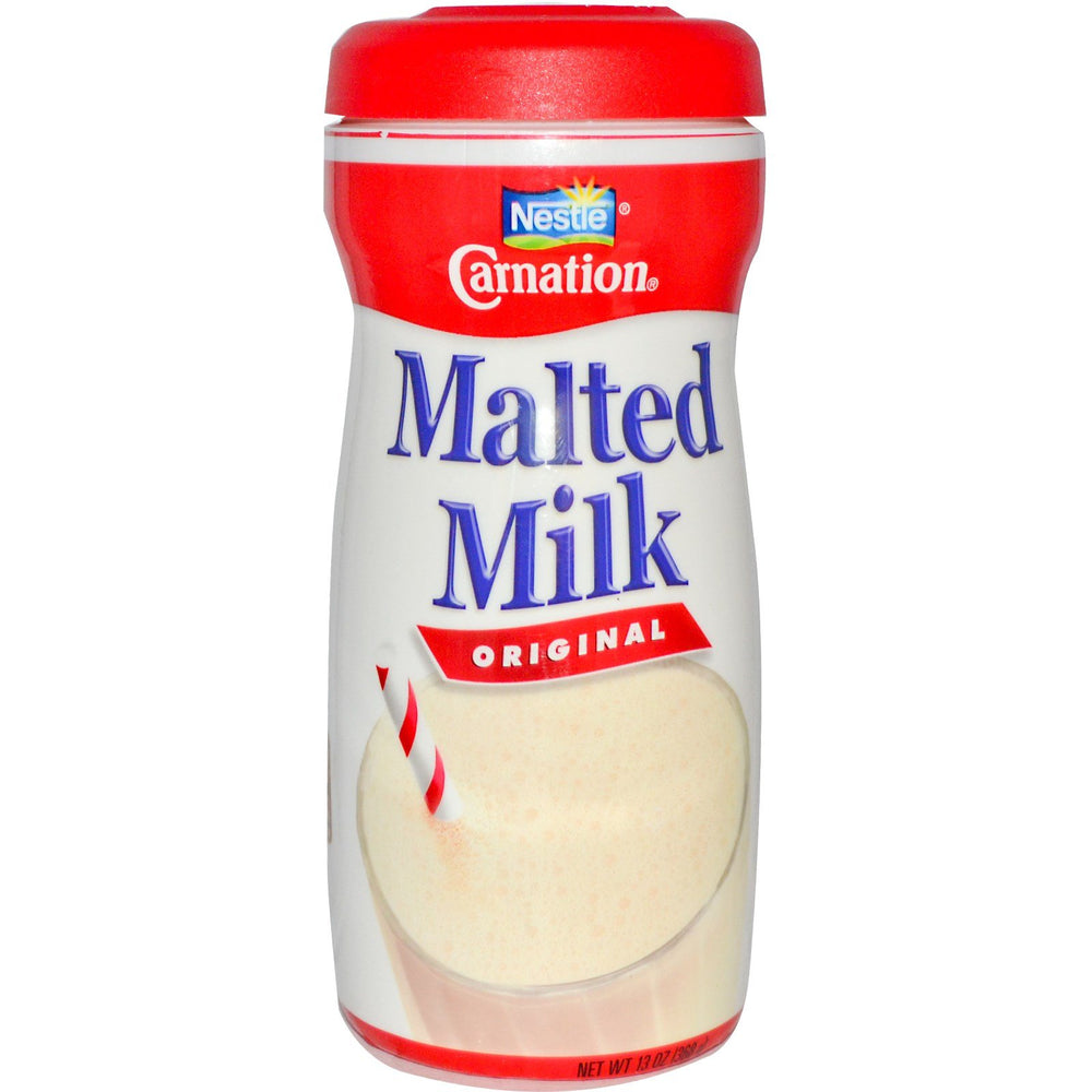 Carnation Malted Milk Original 13 oz two-pack can for creamy beverages and baking.