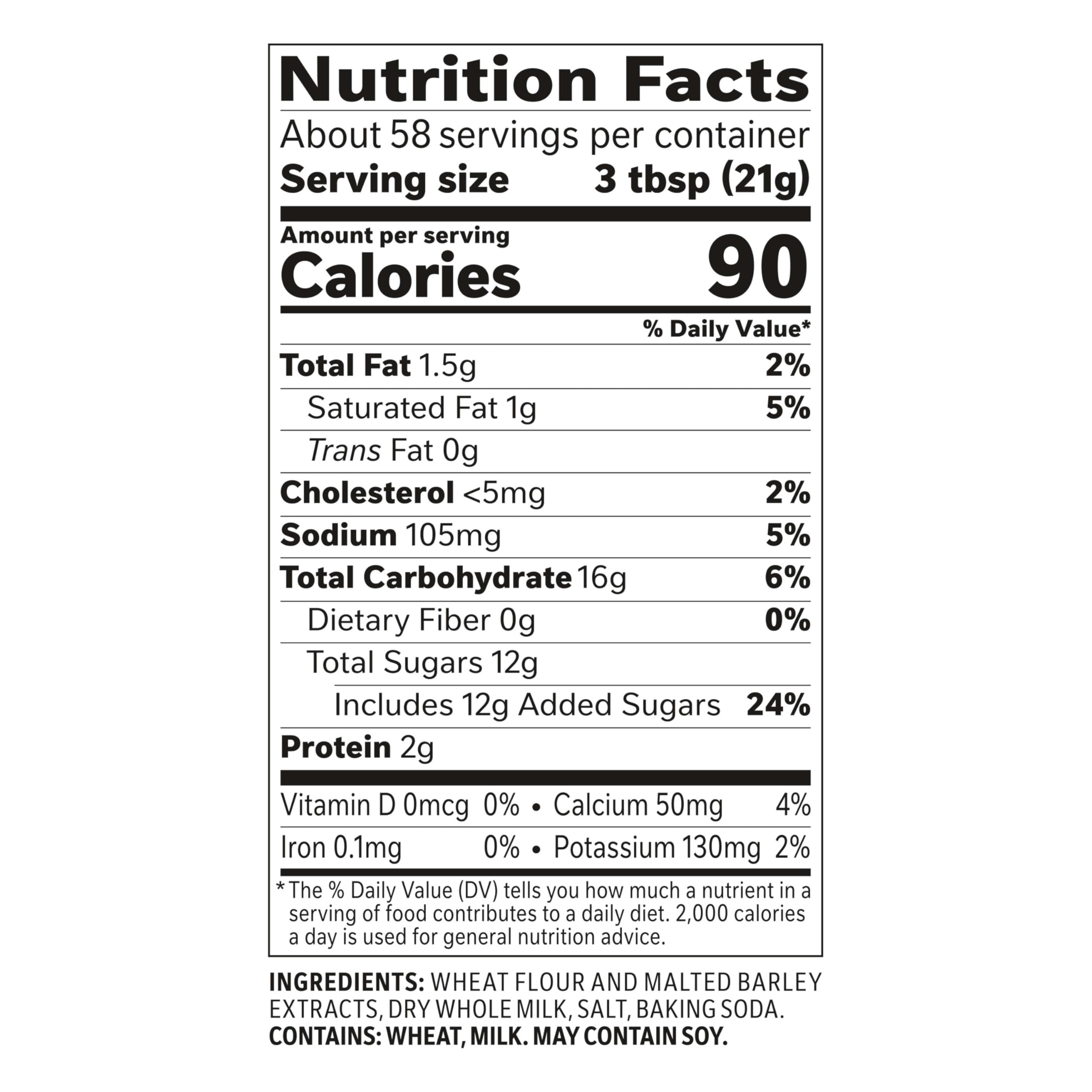 Carnation Malted Milk powder can-back, storage and label details for confidence