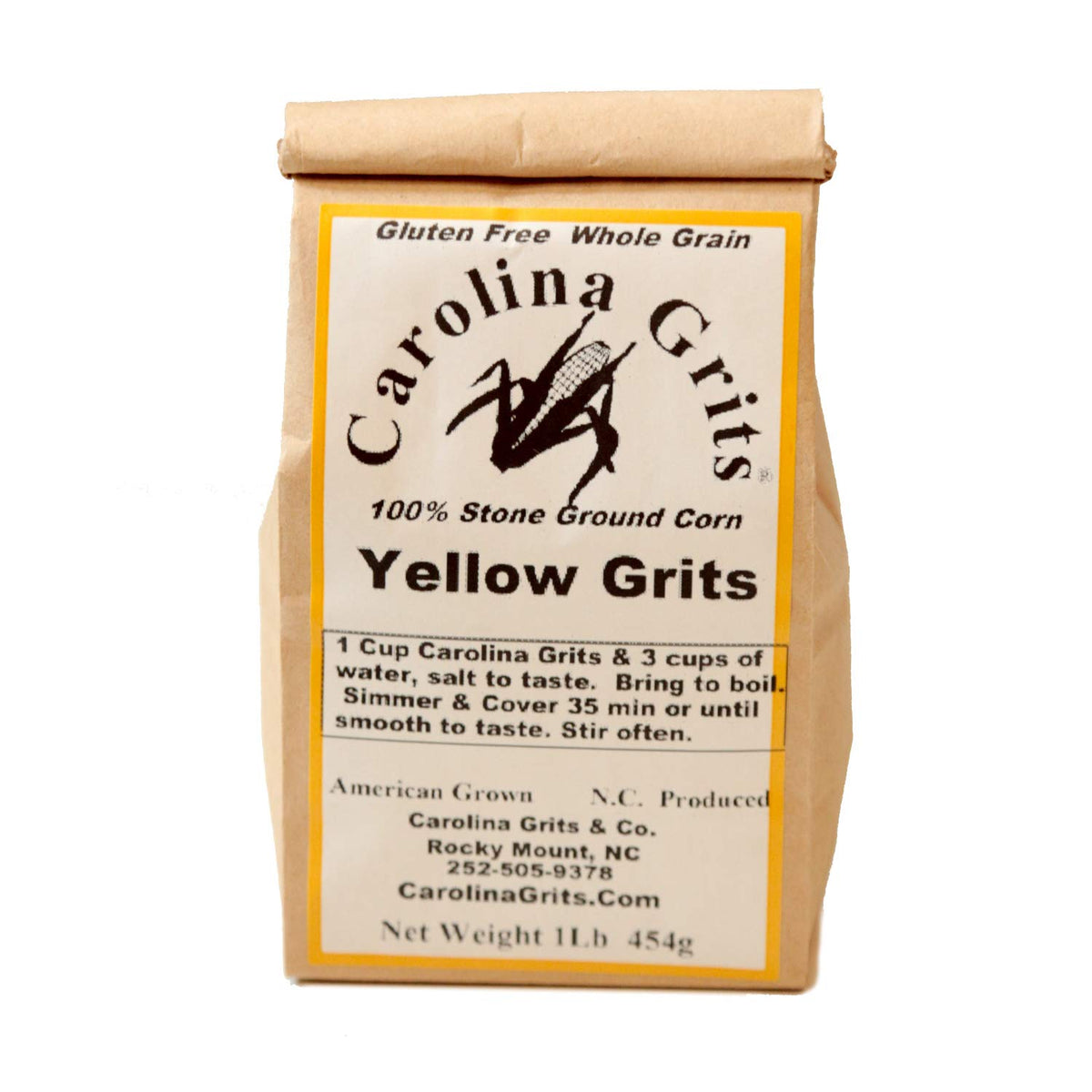 carolina grits traditional stone-ground yellow grits in 1lb package, wholesome whole grain