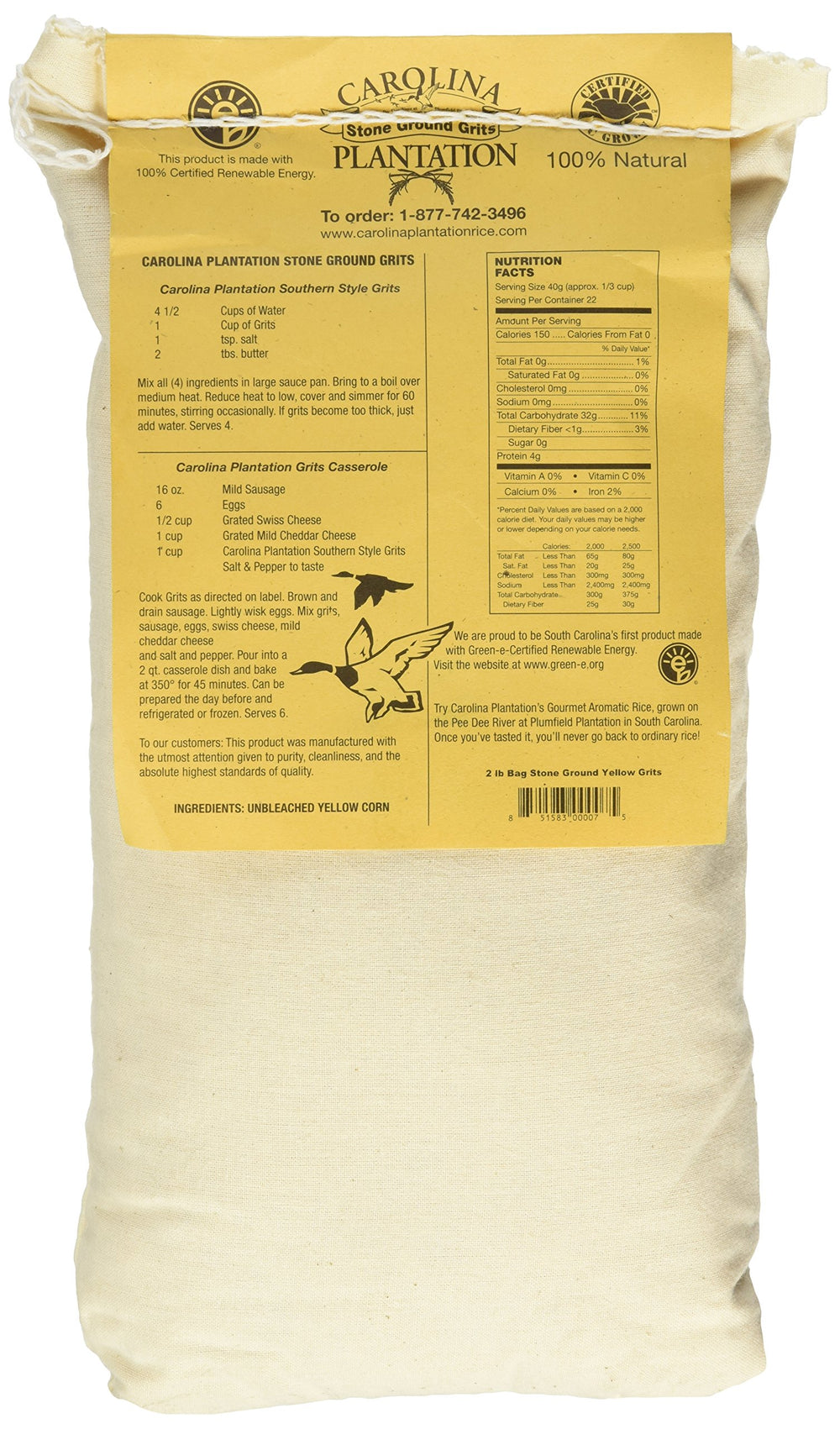 Coarse-ground grits from Carolina Plantation deliver hearty texture for hearty meals.