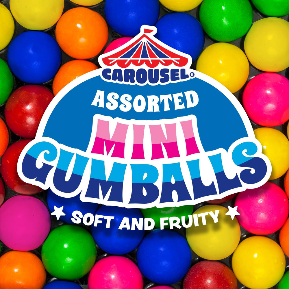 Carousel Assorted Mini Gumballs colorful pieces showcase classic flavors.