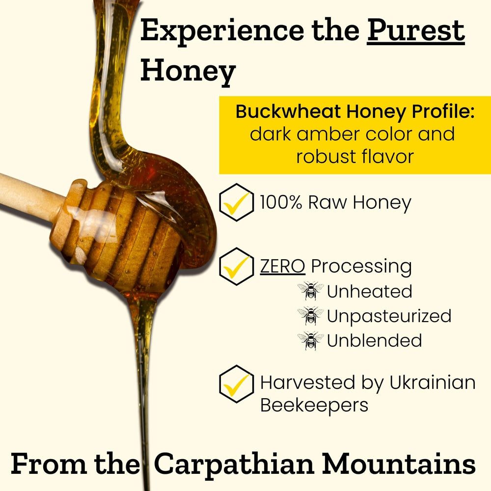 Carpathian Healer Buckwheat Honey on toast suggests versatile breakfast sweetness.