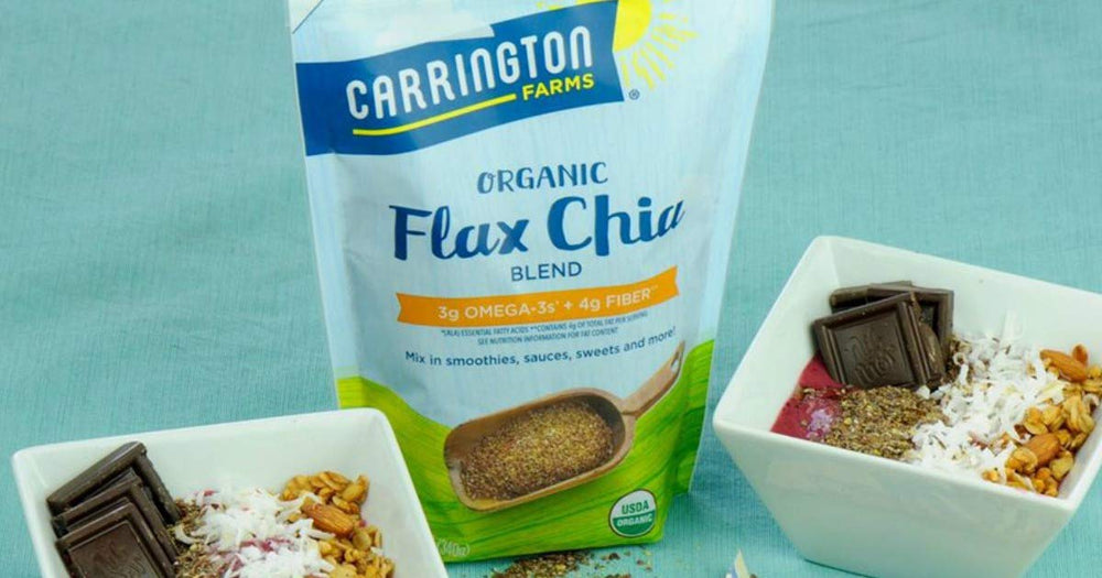 Yogurt bowl featuring Carrington Farms Flax Chia Blend with nutty flavor