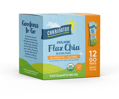 Carrington Farms flax chia packs used in a smoothie for added texture and nutrition.