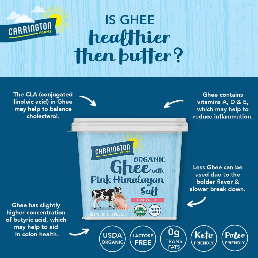 Carrington Farms ghee butter oil triple-filtered to remove lactose and casein