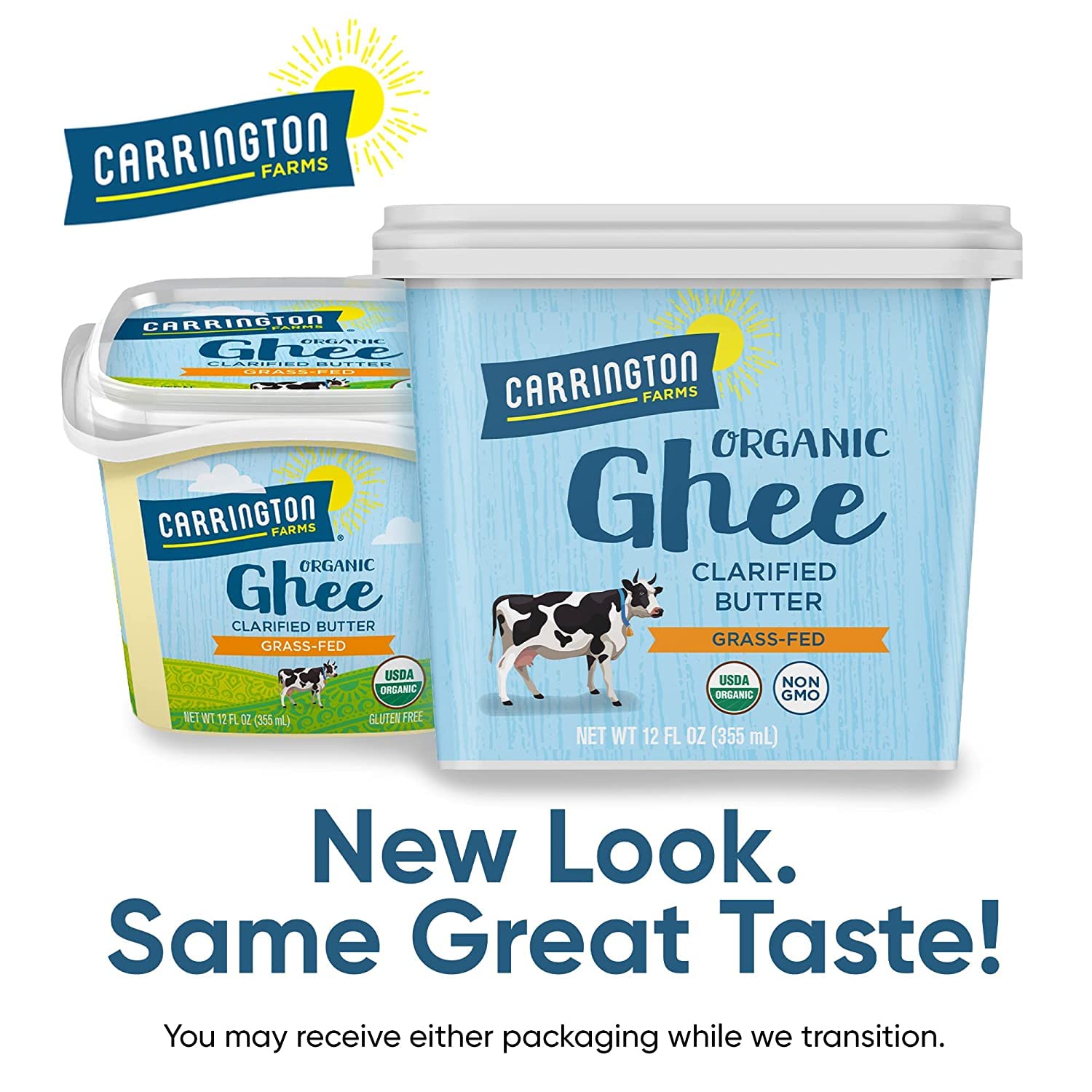 Carrington Farms organic ghee in skillet delivers rich flavor for sautéing.