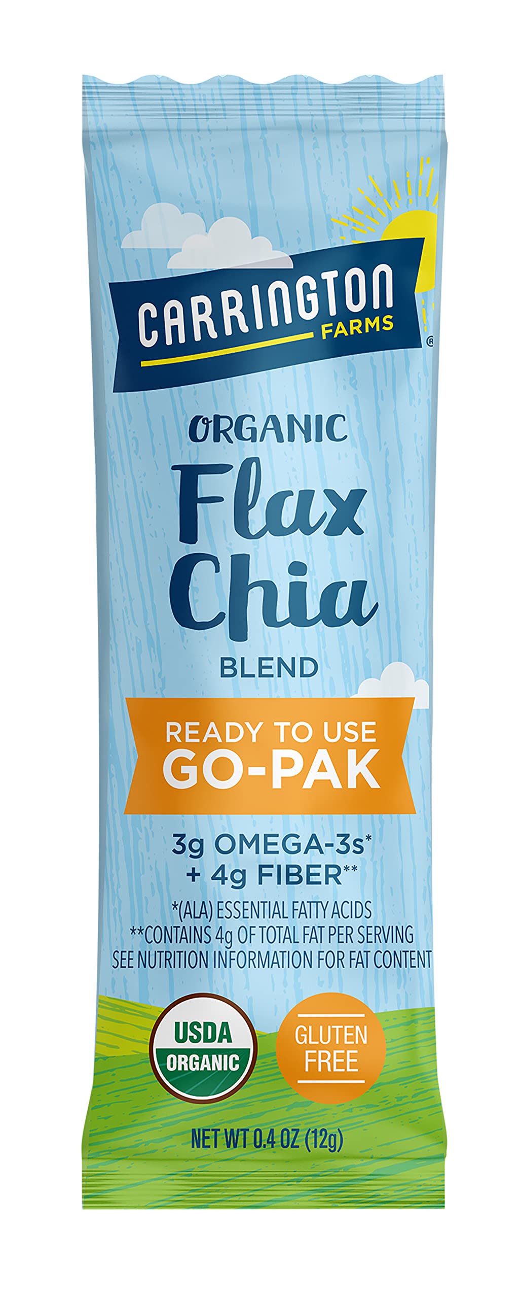 Carrington Farms omega-3 and fiber-rich packs ideal for digestion and energy.