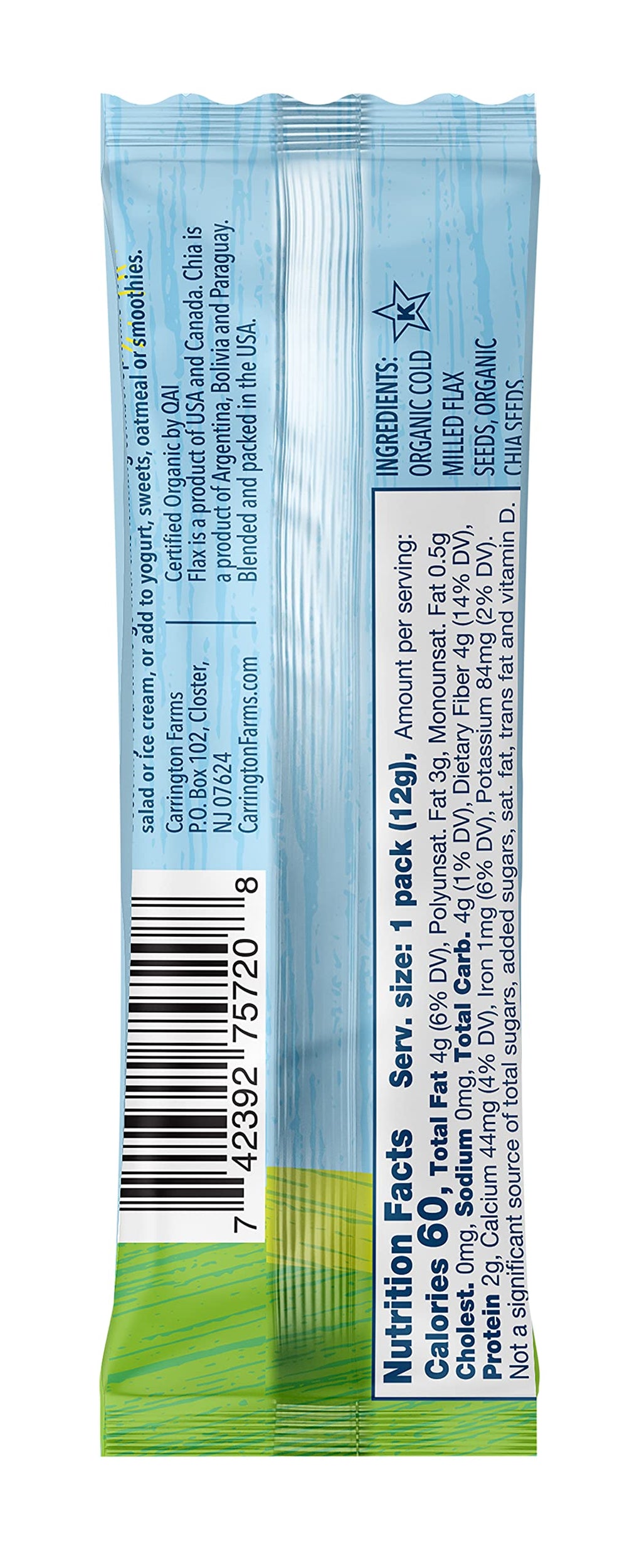 Carrington Farms two-year shelf-life packs stored in a pantry.