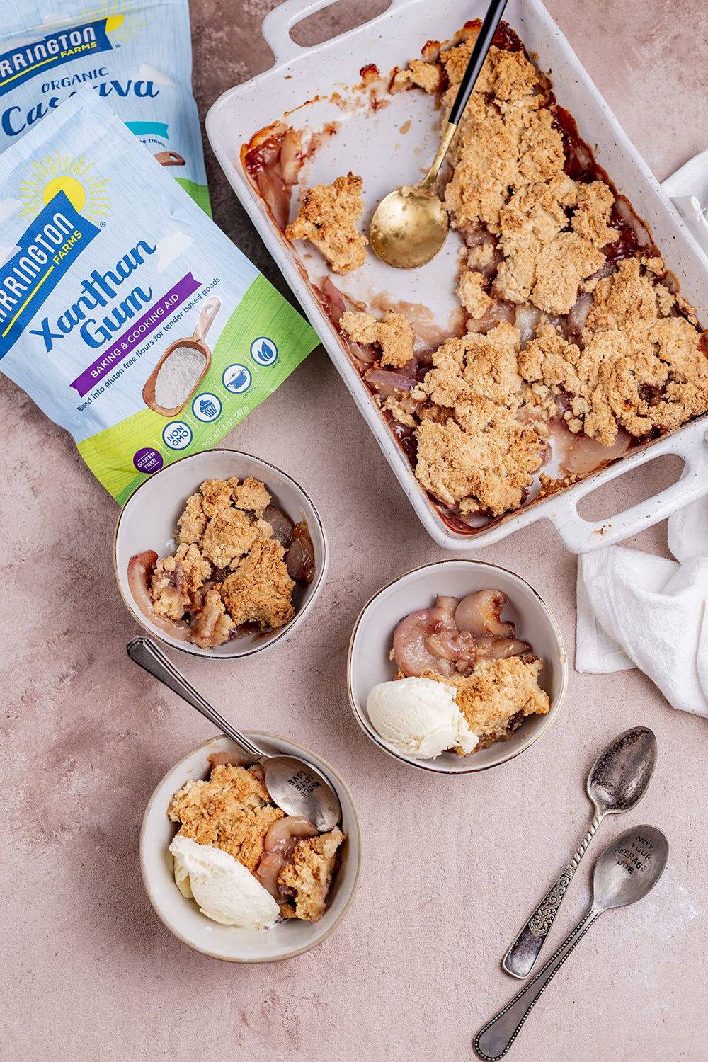 Carrington Farms xanthan gum label close-up highlights gluten-free and vegan attributes.