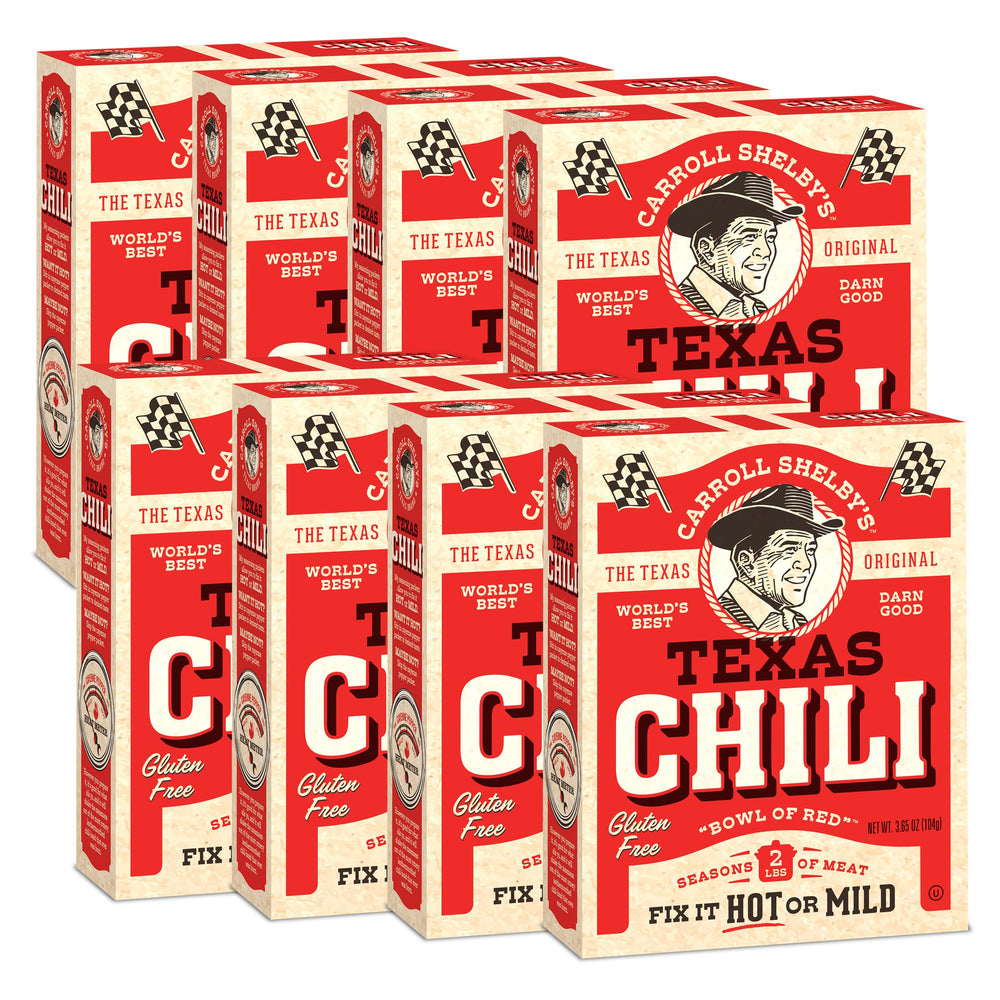Carroll Shelby's Chili Kit eight-pack box displayed for family meals and gatherings.