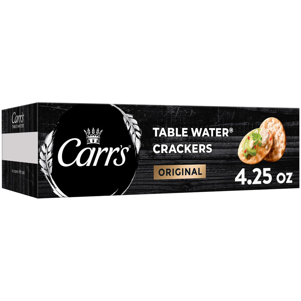 Carr's Original crackers beside a cheese board, ideal for easy topping pairings.