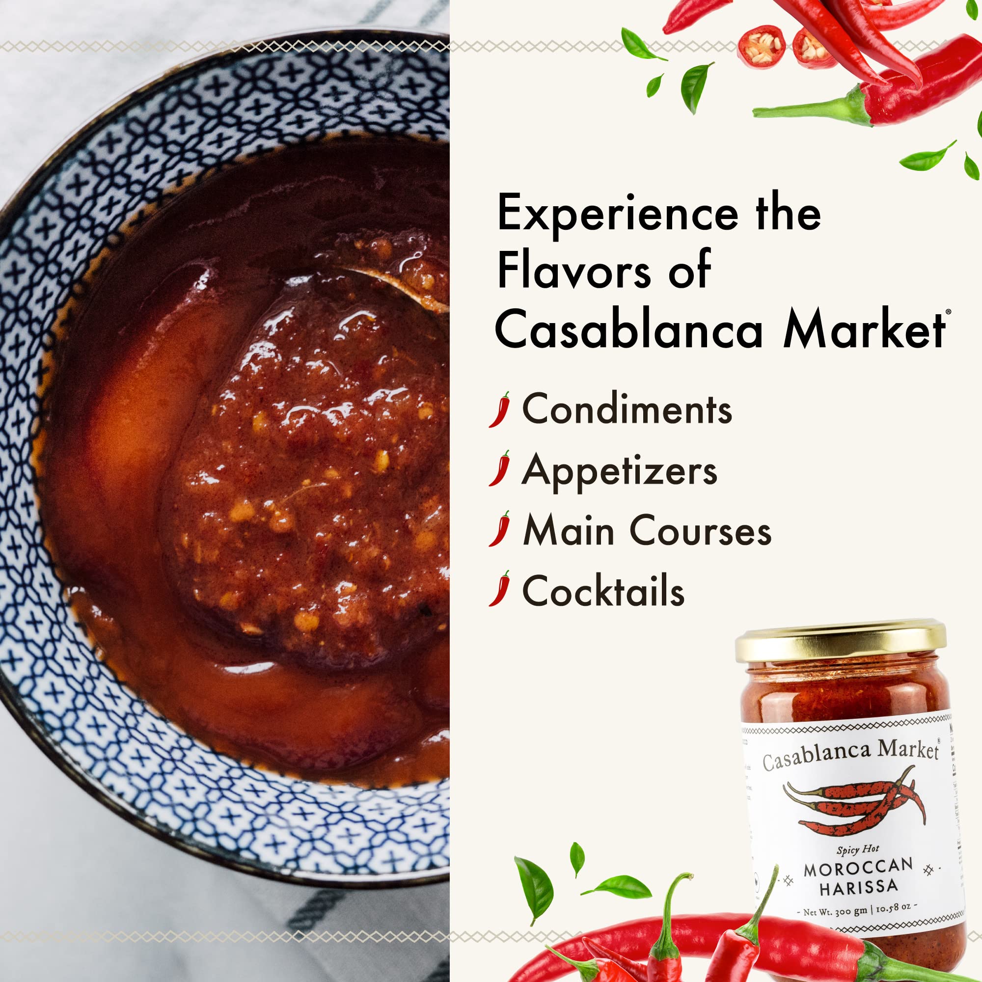 Casablanca Market Harissa tabletop bottle showcases authentic North African flavor.