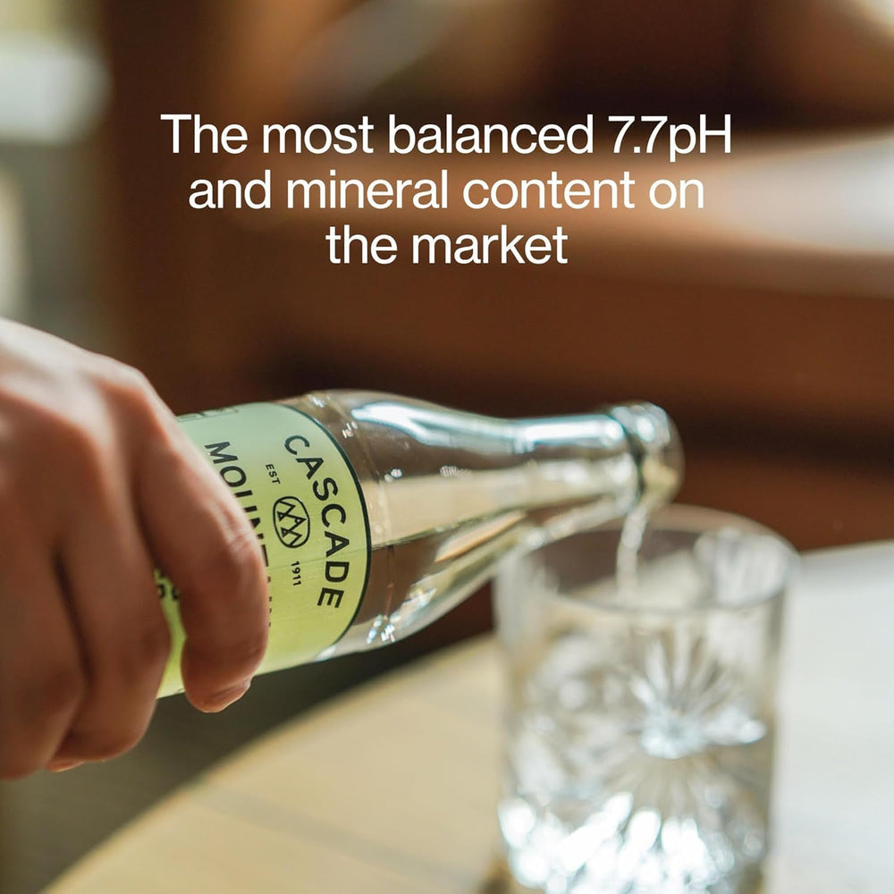 Crystal-clear Cascade Mountain water highlighting purity and freshness.