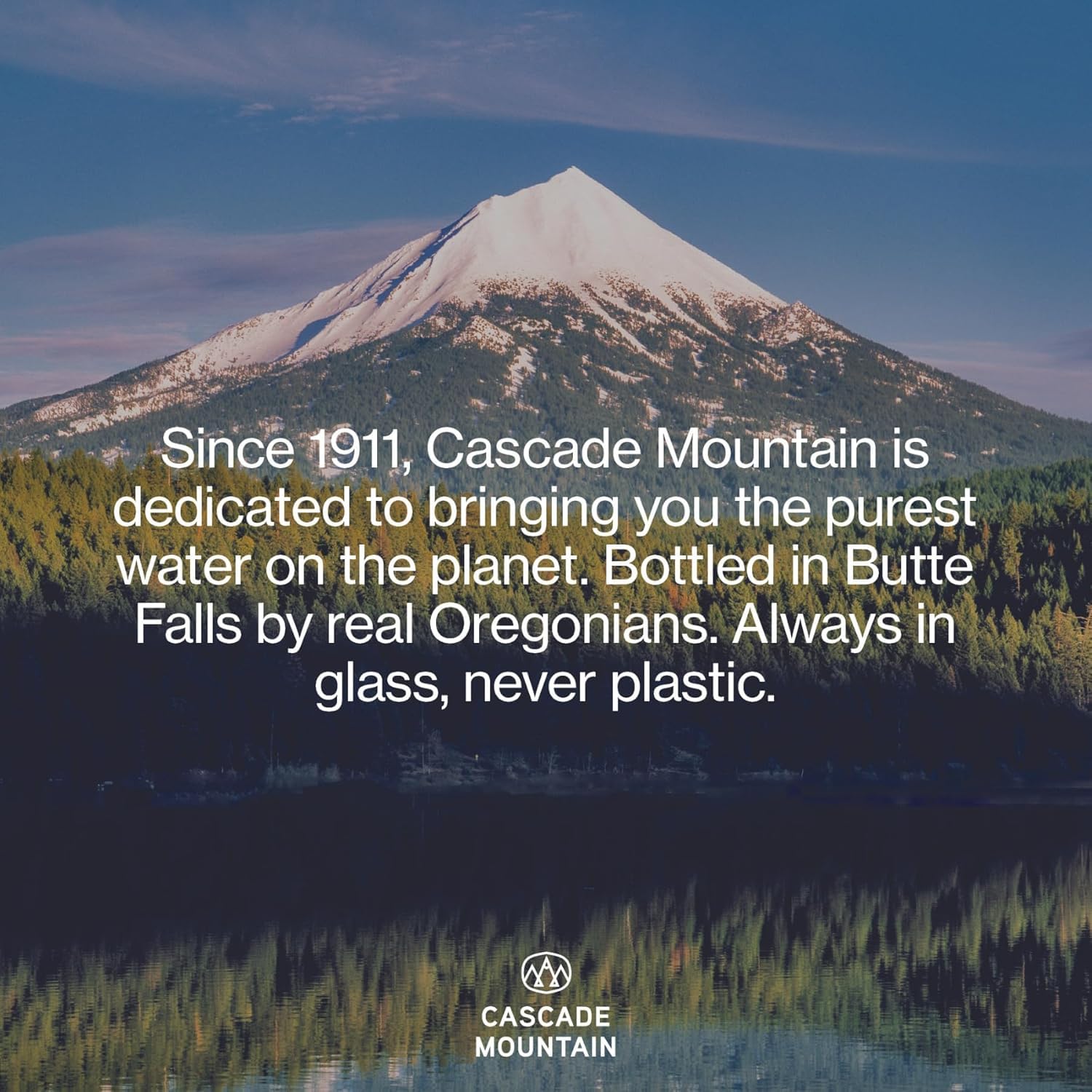Recycled glass packaging of Cascade Mountain supports eco-friendly hydration.