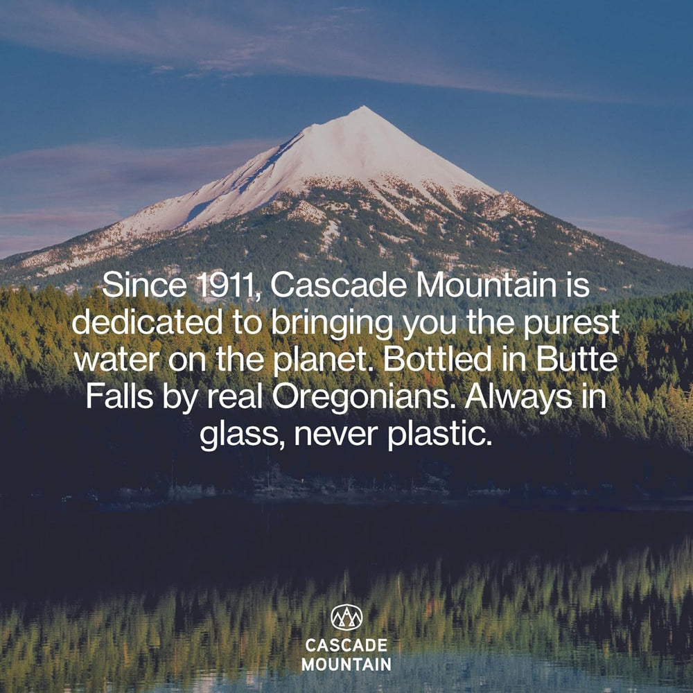 Recycled glass packaging of Cascade Mountain supports eco-friendly hydration.