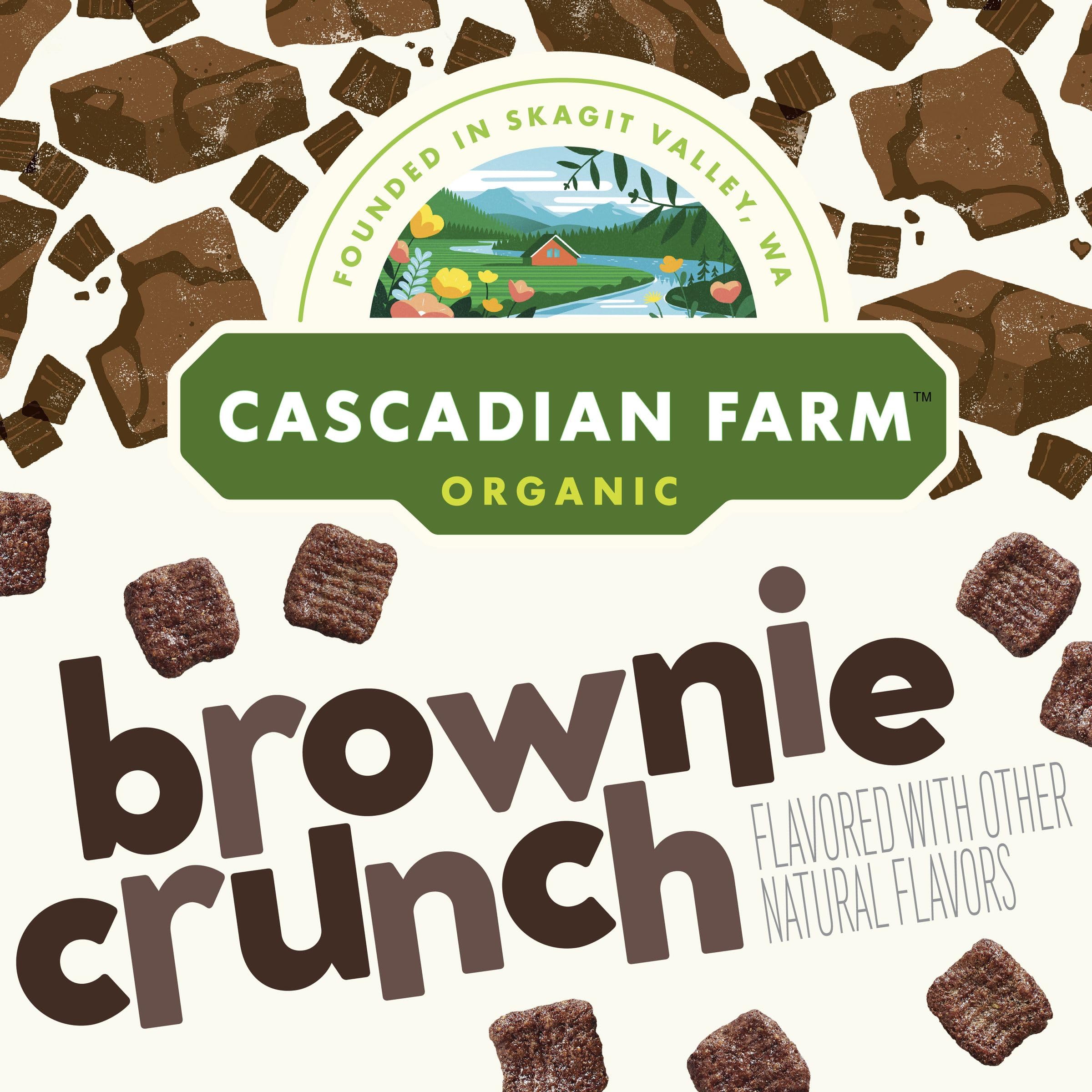 Back packaging of Cascadian Farm cereal detailing Organic and Non-GMO verification.