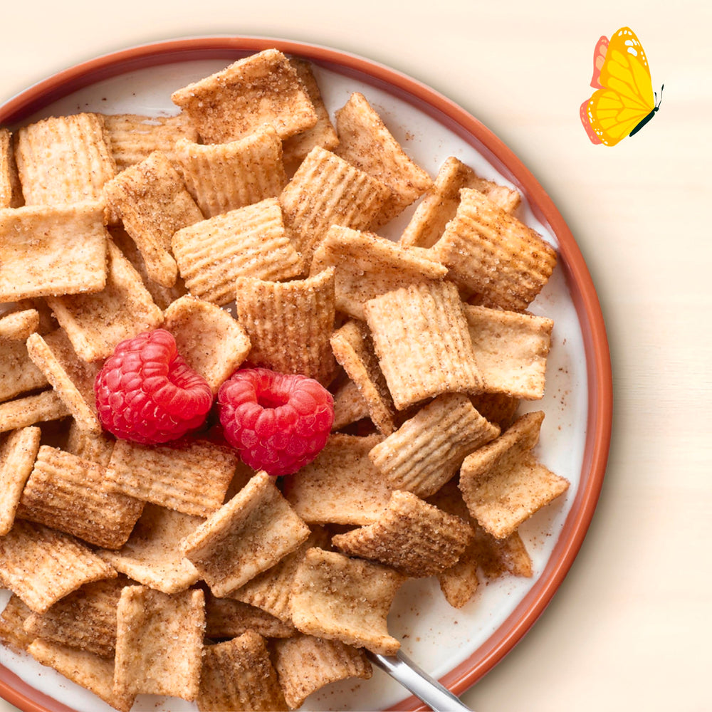 Cascadian Farm Cinnamon Crunch cereal bowl with toppings for a satisfying breakfast