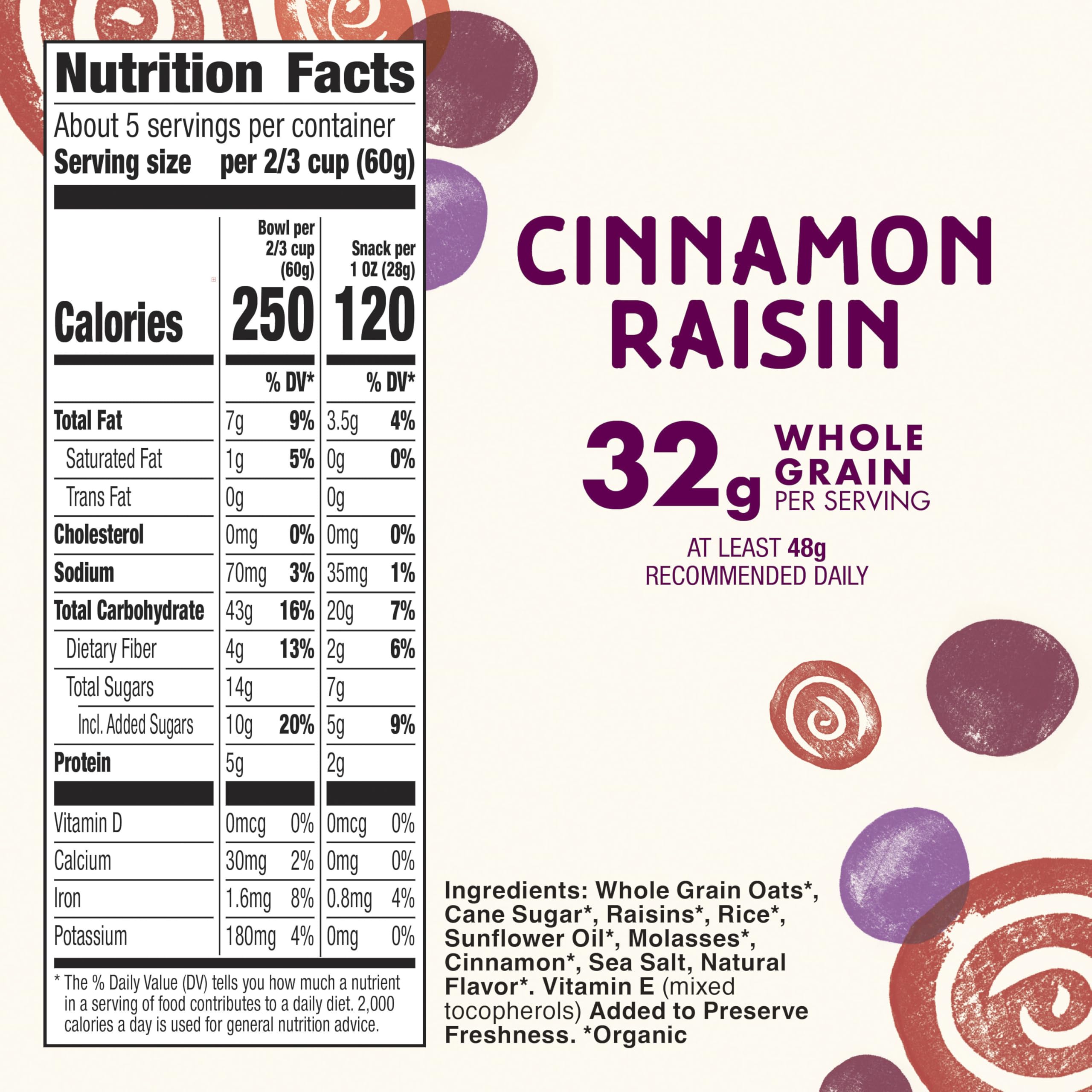 Cascadian Farm Cinnamon Raisin Granola served in a bowl with milk