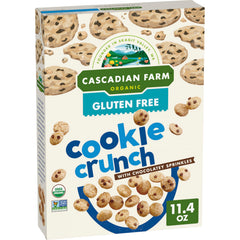 Cascadian Farm Cookie Crunch Cereal box front highlights gluten-free organic goodness.