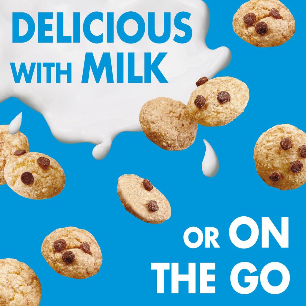Pouring Cascadian Farm Cookie Crunch cereal with milk for a quick morning bowl.