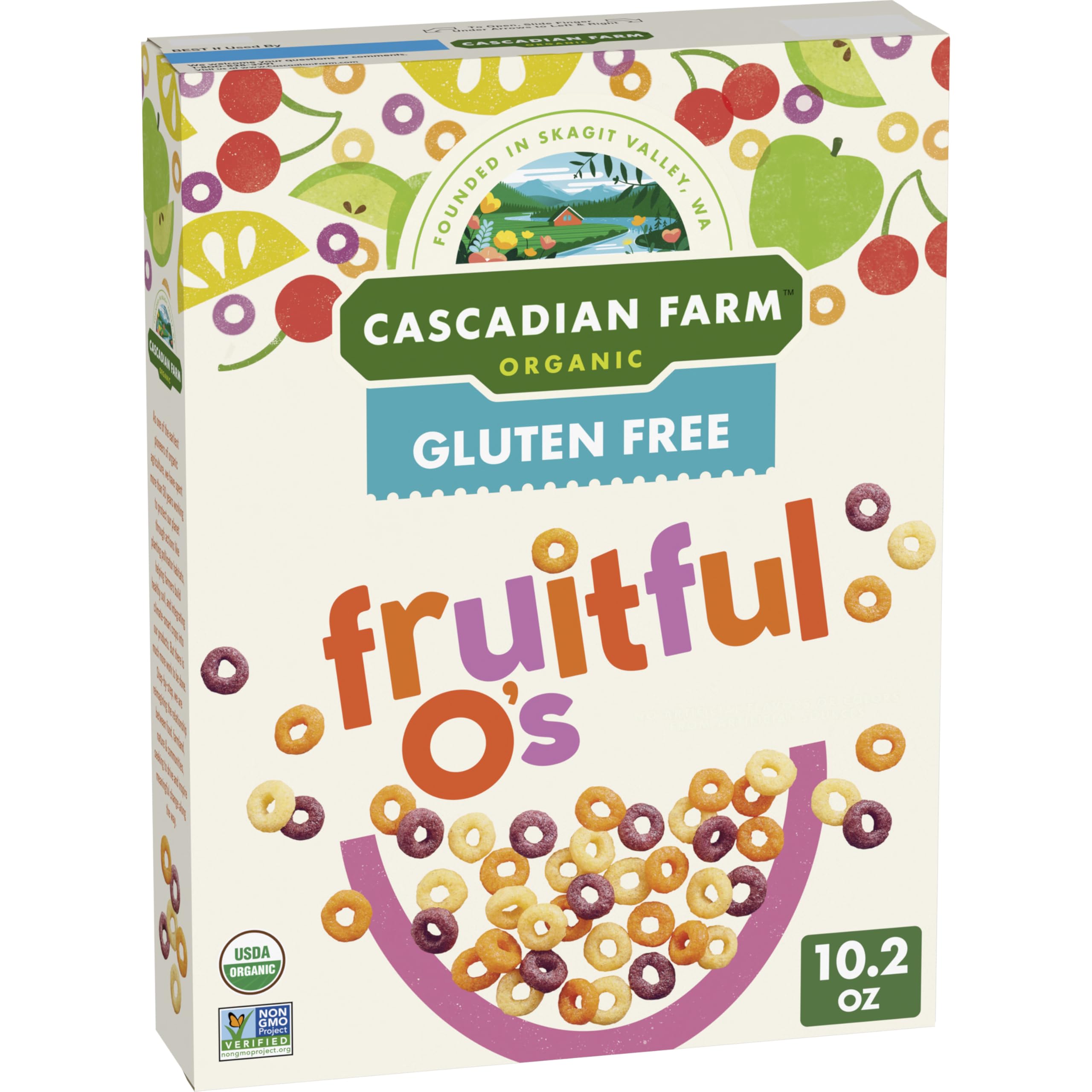 Cascadian Farm Fruitful O's cereal bowl with fruity crunch for breakfast joy