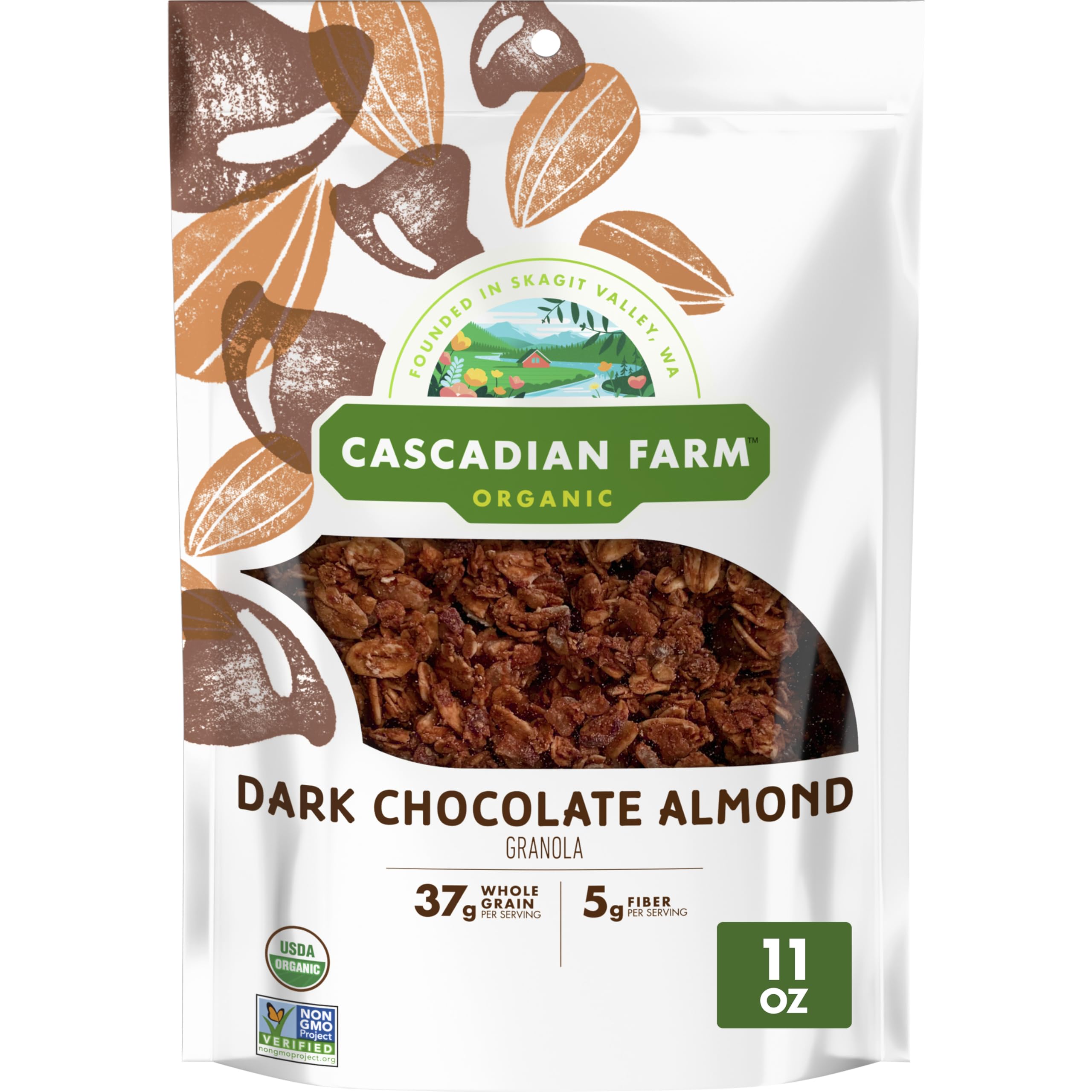 Cascadian Farm Organic Granola in a bowl with dark chocolate almond for a wholesome breakfast