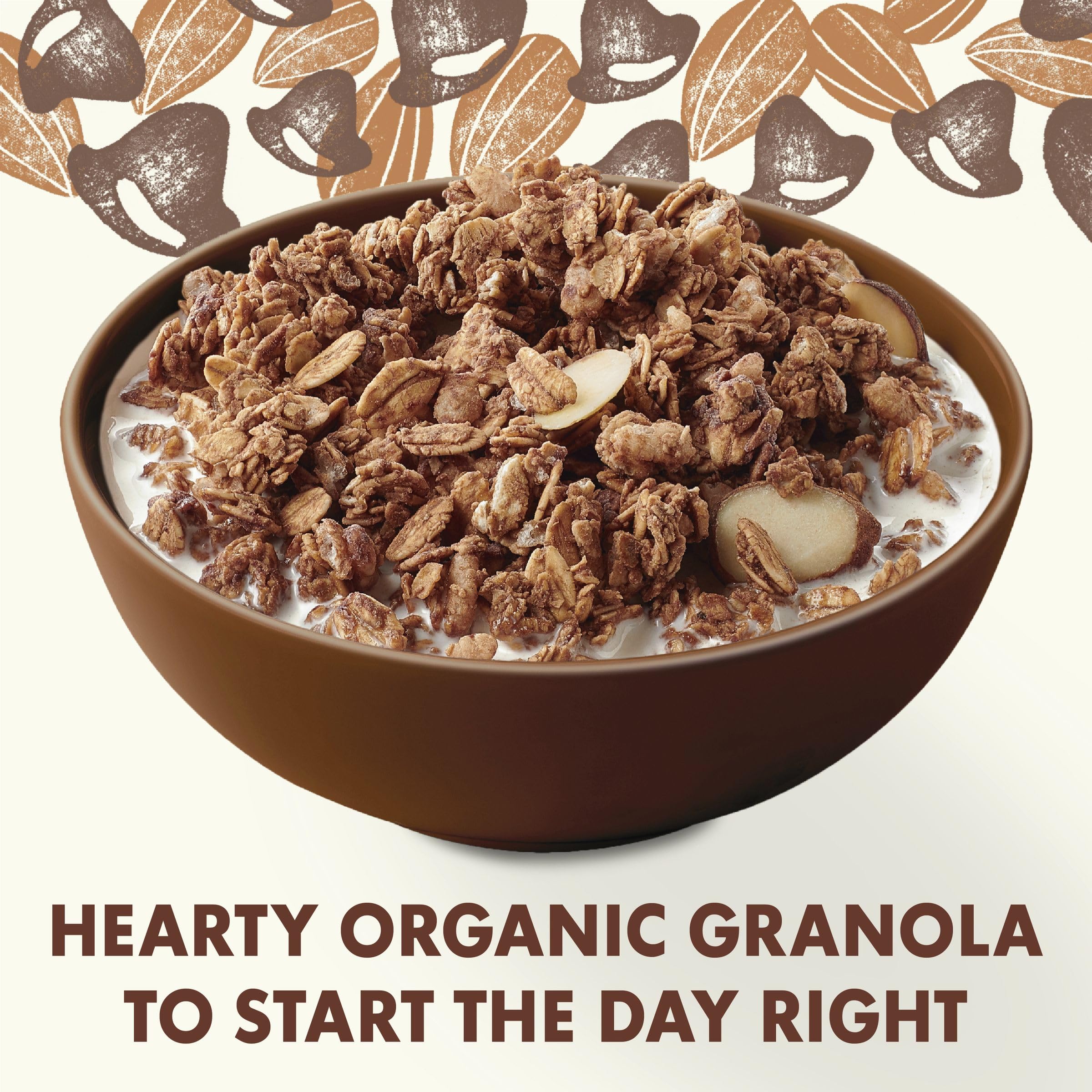 Close-up of oats, almonds, and dark chips from Cascadian Farm granola