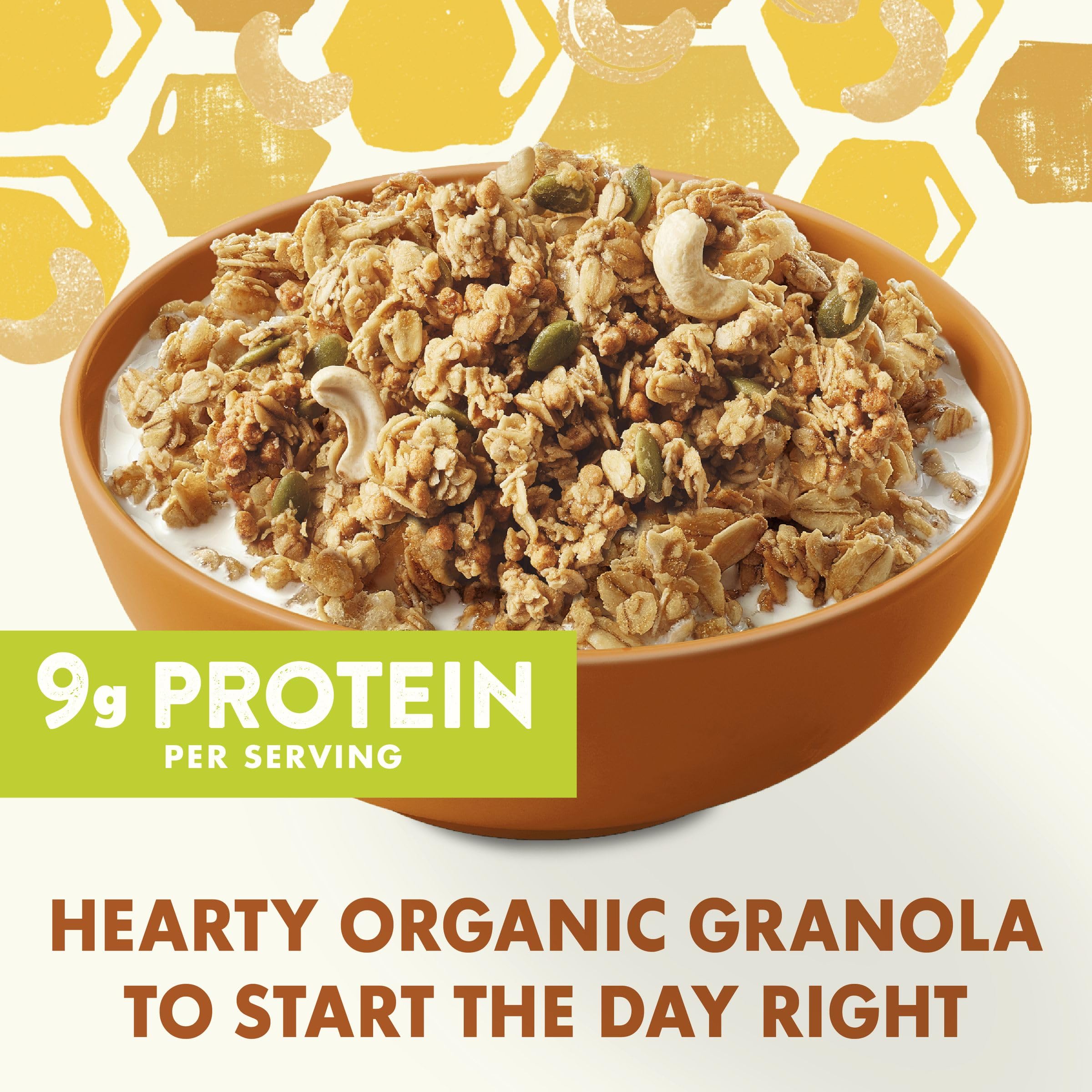 Cascadian Farm Honey Cashew Granola pouch close-up showing resealable freshness