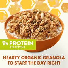 Cascadian Farm Honey Cashew Granola pouch close-up showing resealable freshness