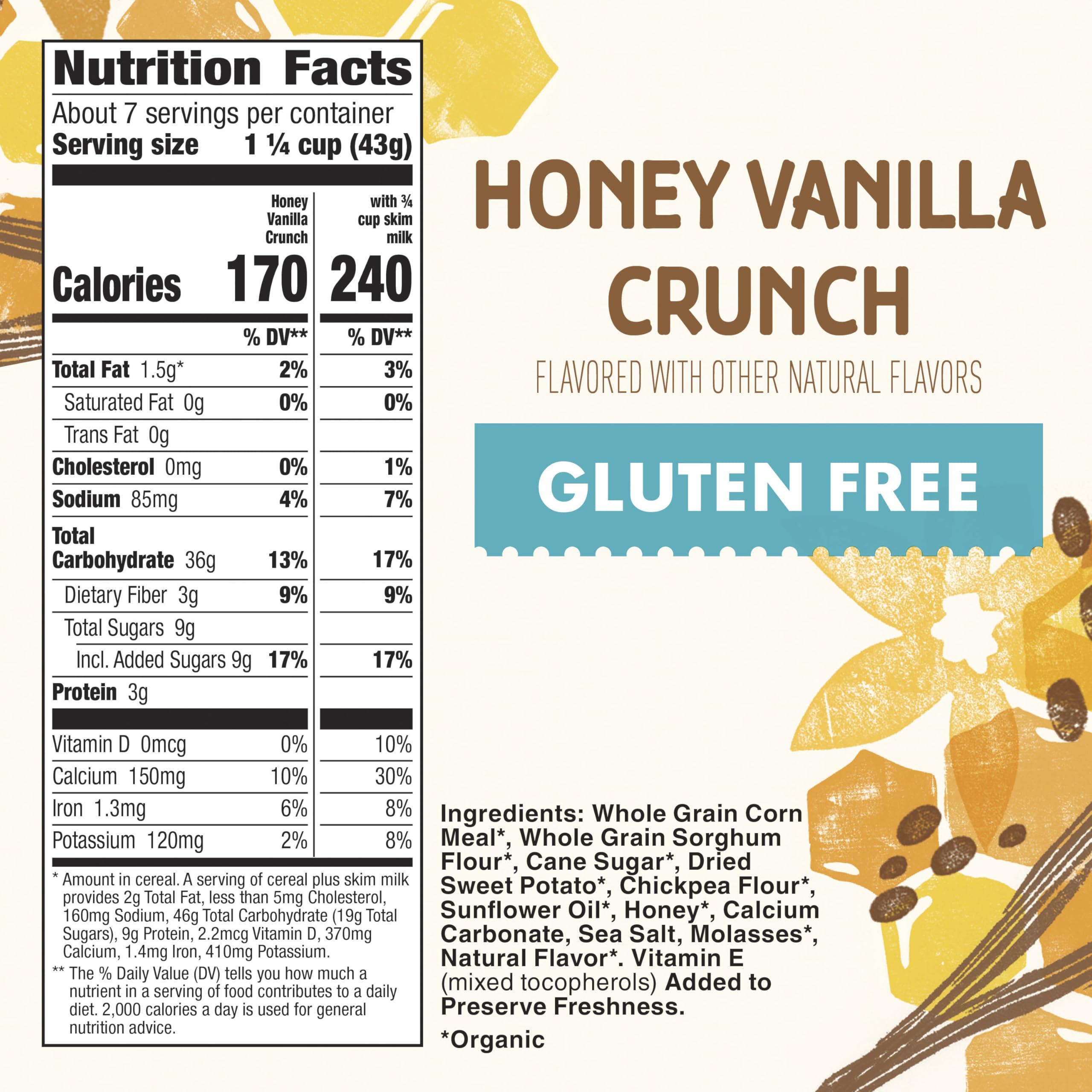 Cascadian Farm Honey Vanilla Crunch in a bowl with milk, ready for a crunchy morning.