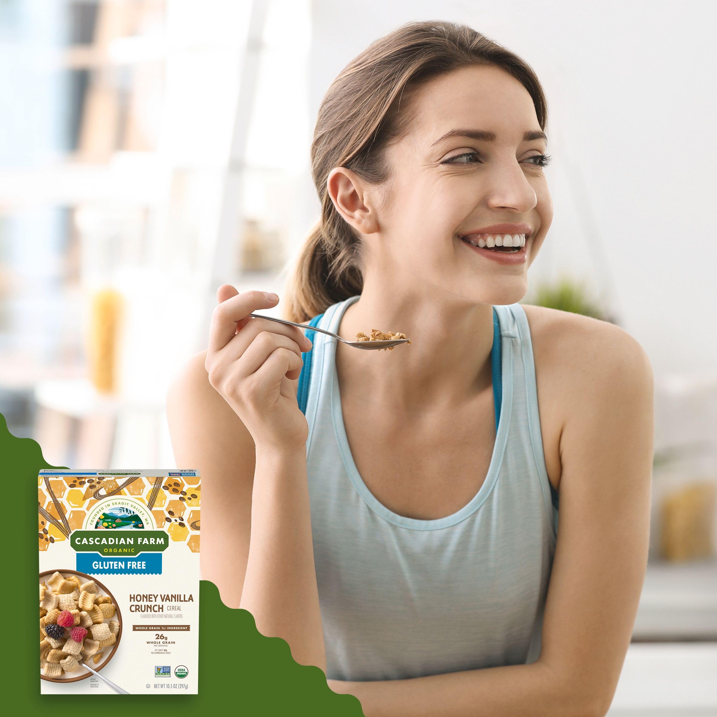 Side view of Cascadian Farm packaging highlighting organic certification.