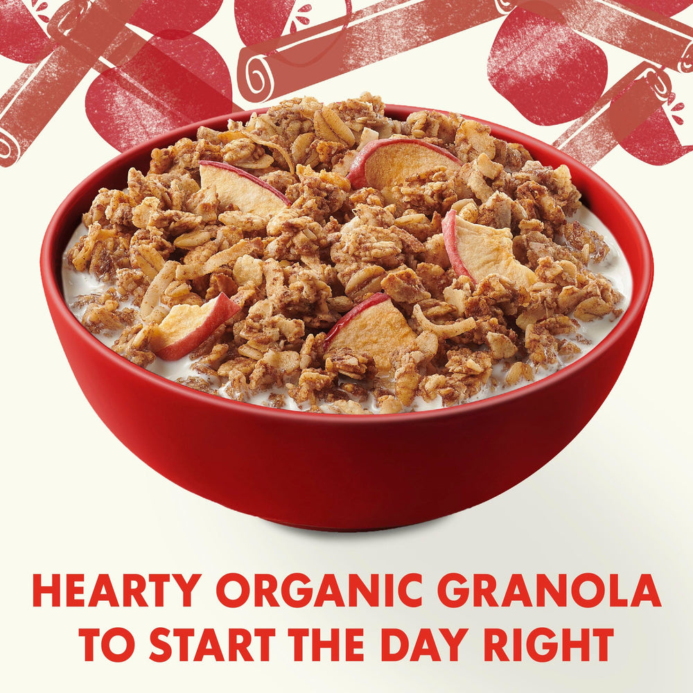 Cascadian Farm Cinnamon Apple Granola bowl with milk highlighting wholesome whole grains