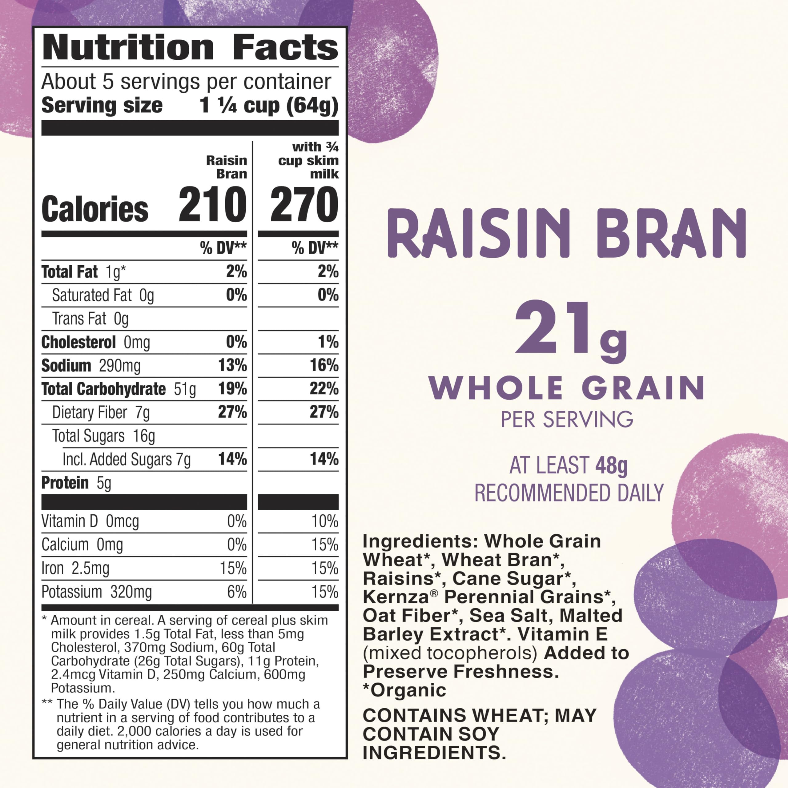 Cascadian Farm Organic Raisin Bran closeup of wheat bran flakes showing hearty crunch