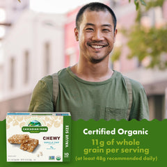 Cascadian Farm organic snack bar with wholesome ingredients displayed