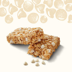 Cascadian Farm granola bar broken in half to show chewy texture and oats