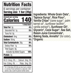 Cascadian Farm vanilla chip granola bar close-up showing oats and vanilla pieces