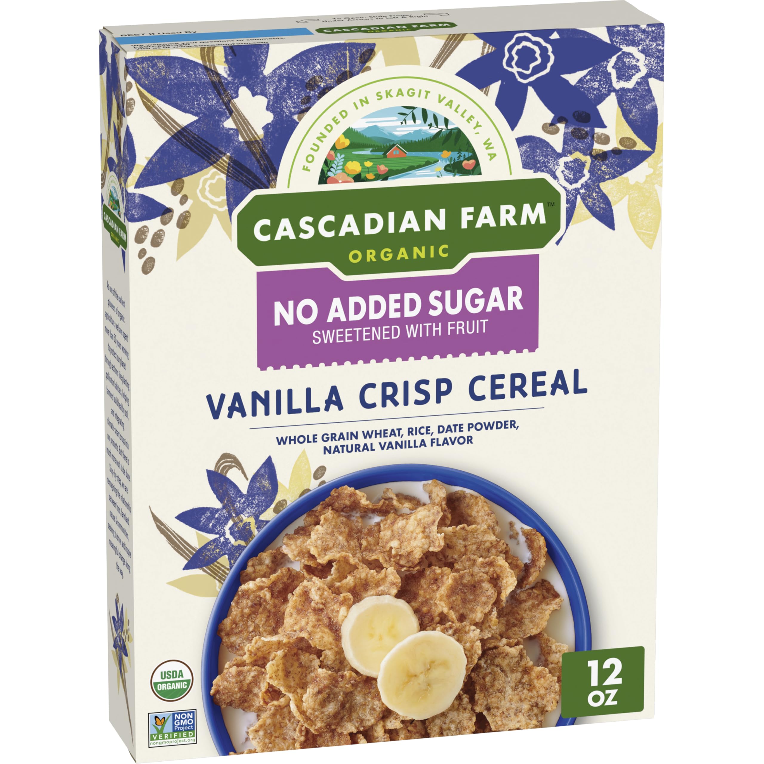 Cascadian Farm Vanilla Crisp Cereal bowl ready for a wholesome breakfast with whole grains.